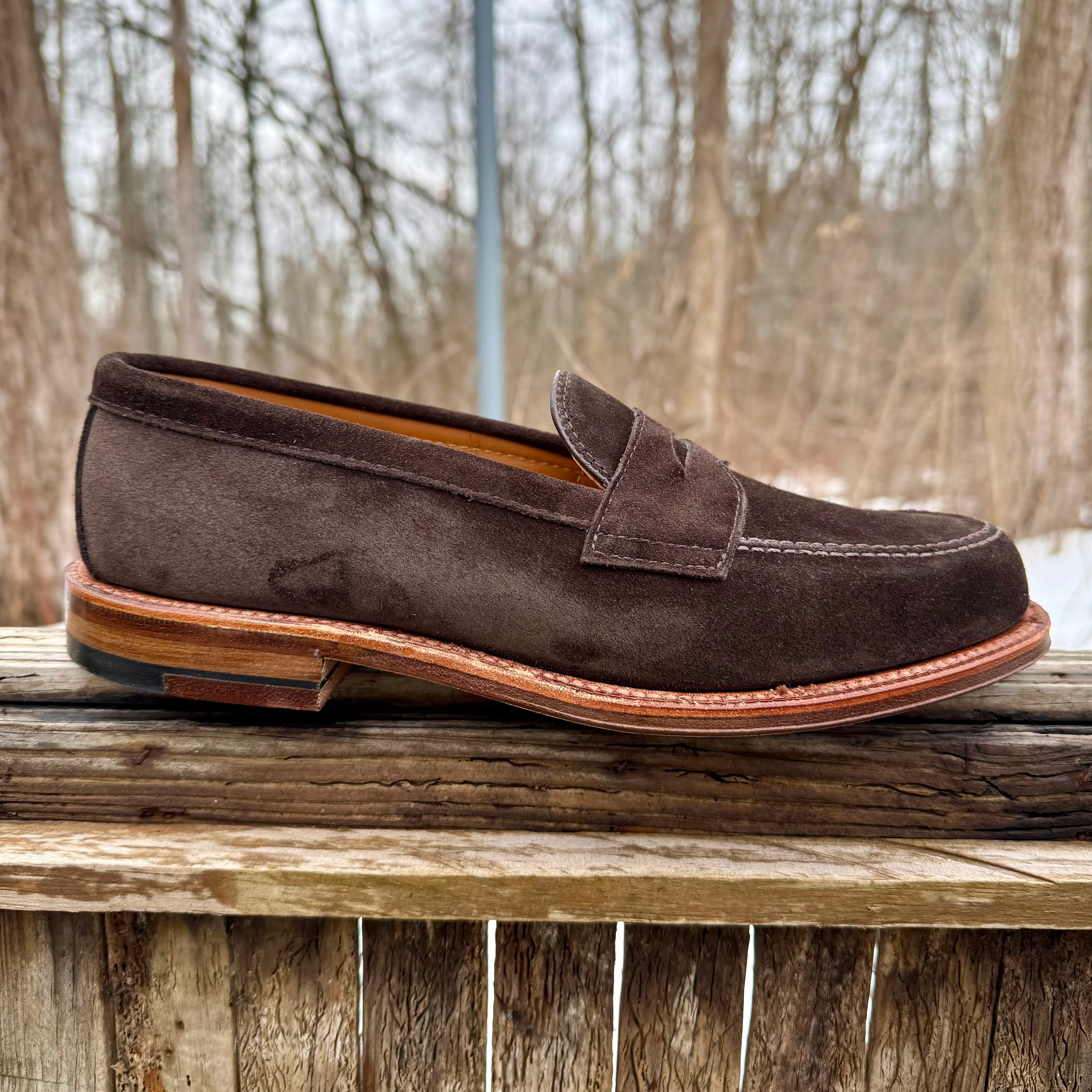 6176F - Penny Loafer in Dark Chocolate Suede - Image 2