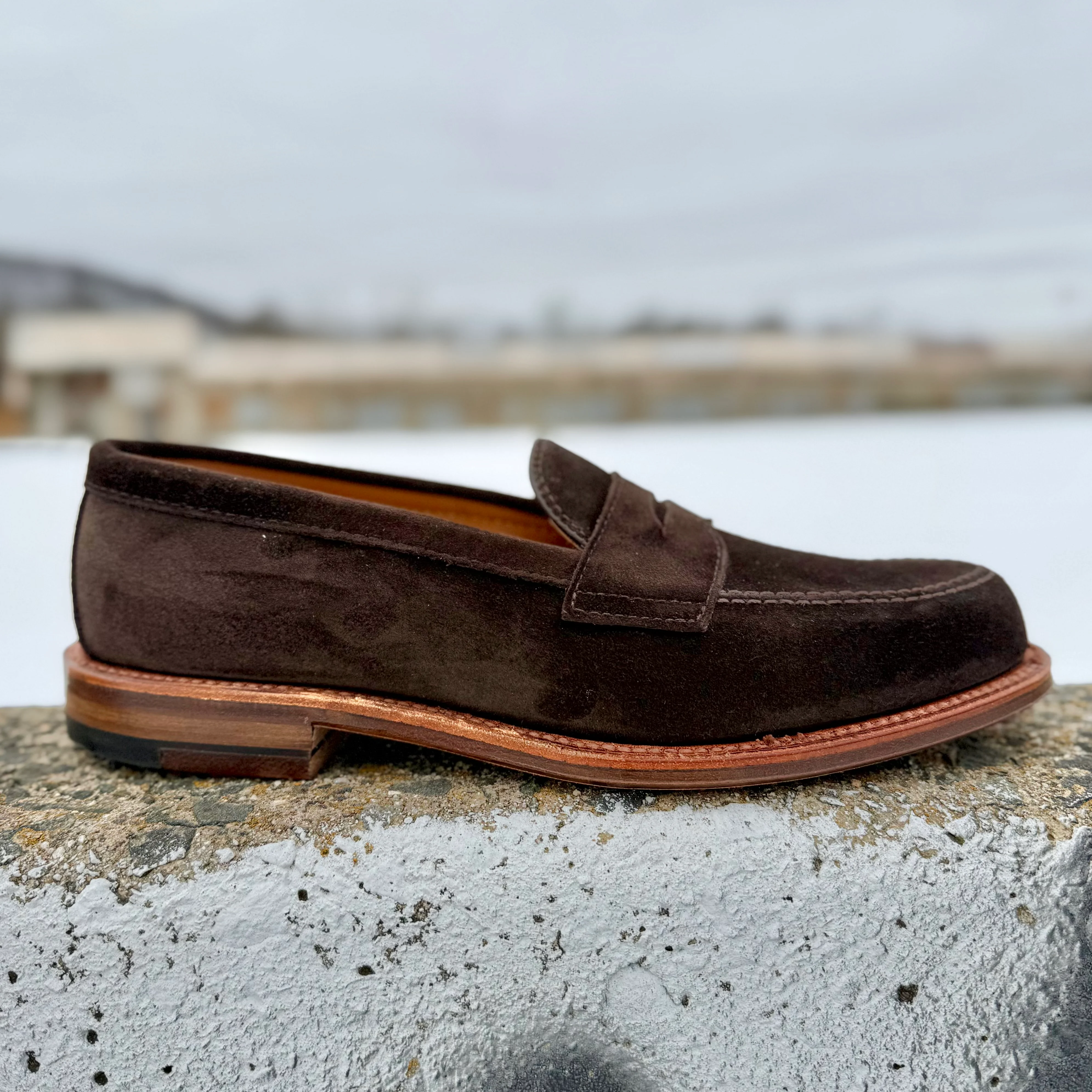 6176F - Penny Loafer in Dark Chocolate Suede - Image 7