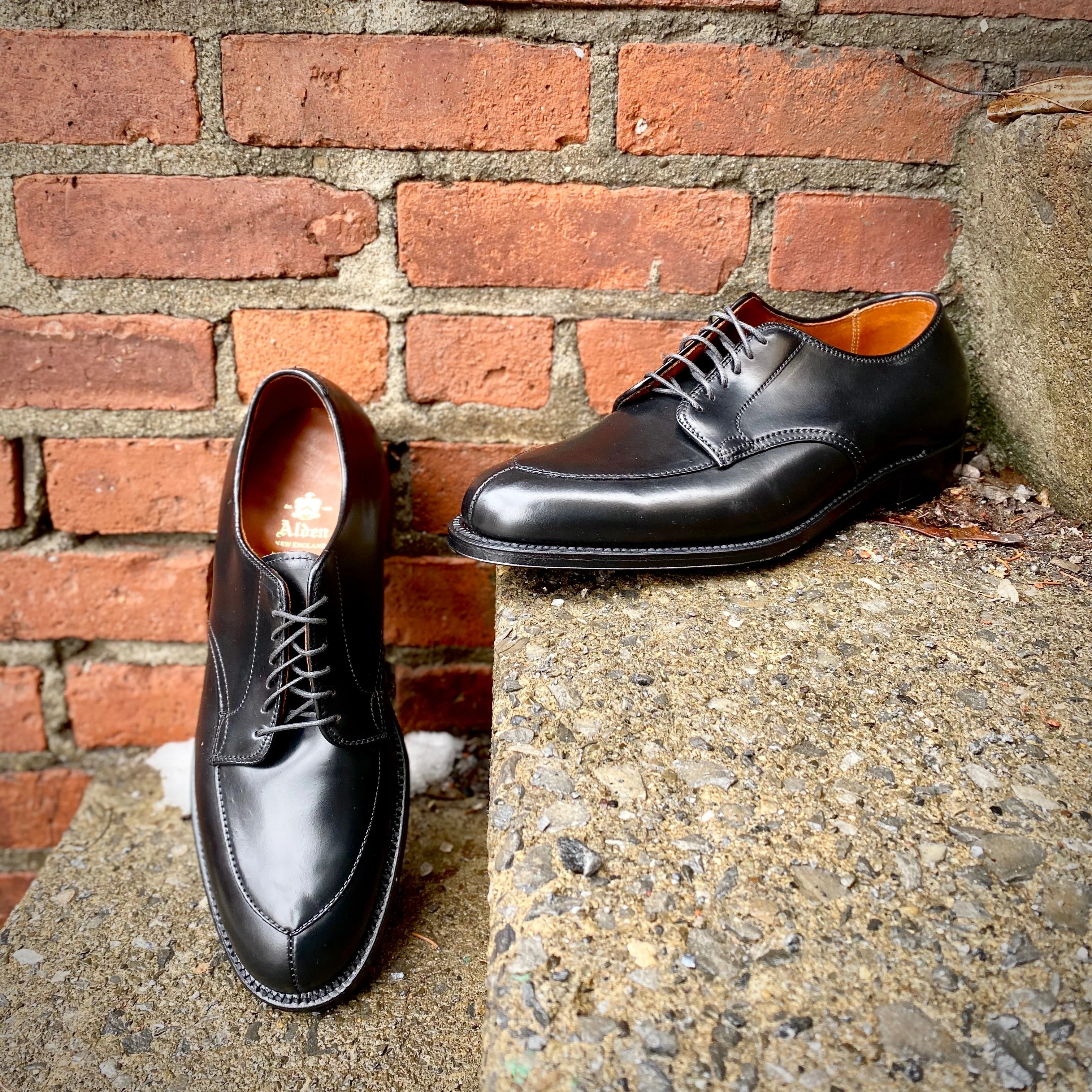 D6617 - V-Tip Split Toe Blucher in Black Shell Cordovan - Image 2