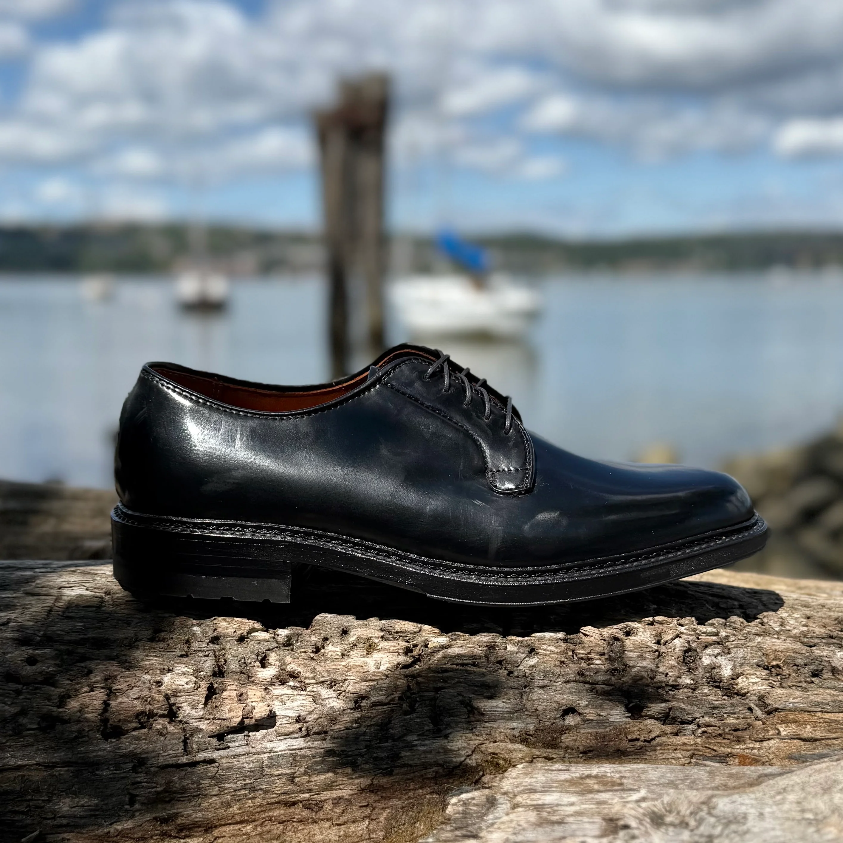 9901C -  Plain Toe Blucher with Commando Sole in Black Shell - Image 2